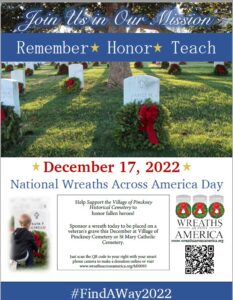 Wreaths Across America 2022 -- Saturday, December 17, 2022 -- Noon @ Pinckney Historical Cemetery